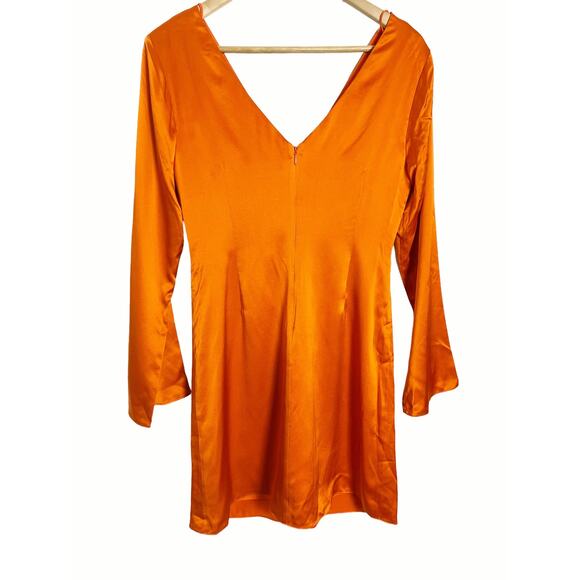 Cinq a Sept Caelan Burnt Orange Long Sleeve Silk Mini Dress Size 4 - Picture 9 of 13